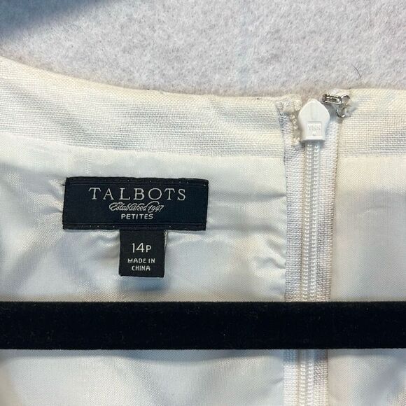 TALBOTS Dress Womens Size 14P White Black Linen Blend Embroidered Bamboo Sheath - Picture 4 of 11